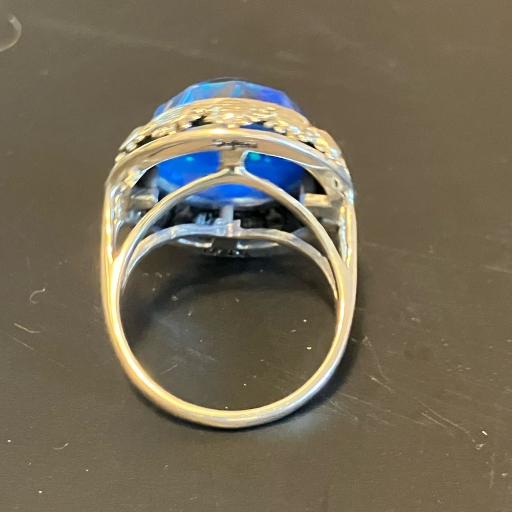 Sajen Sterling Silver Blue Opal Quartz Double + Sunflower Dome Ring Size 8.5 - Picture 4 of 6